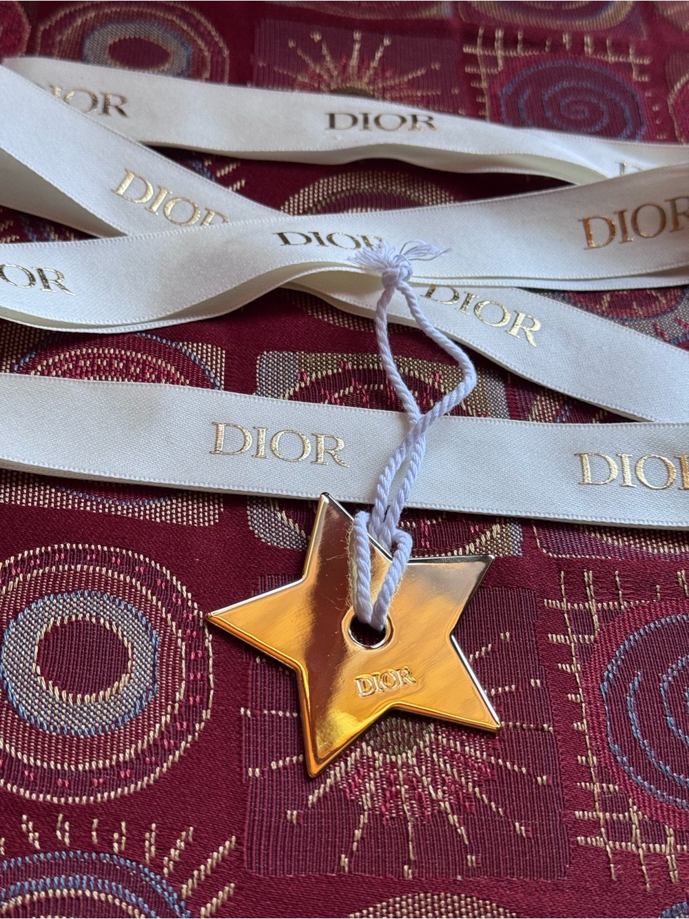 Dior Authentic Gold Star Charm W/White Dior Ribbon